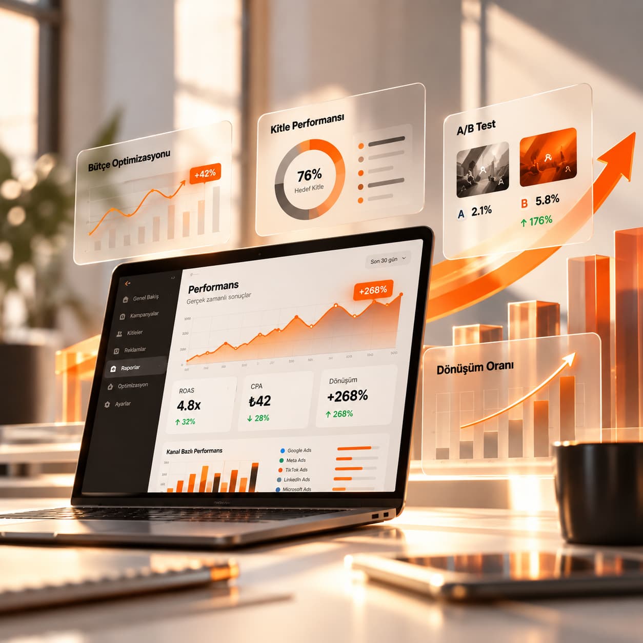 Bütçe, kitle ve dönüşüm performansını gösteren optimizasyon paneli görseli